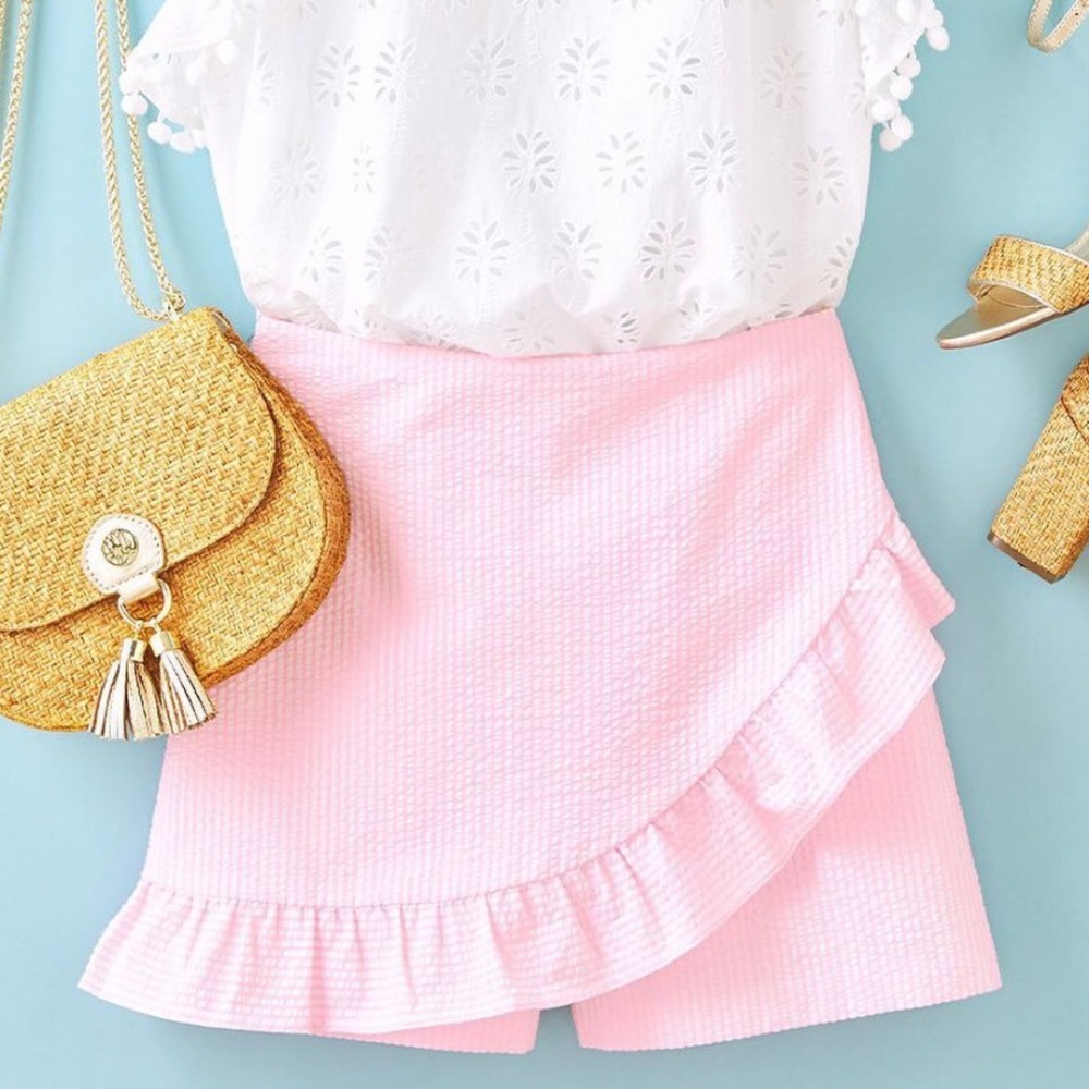 Lilly Pulitzer Faye Skort in Pink Seer Sucker